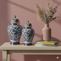 Luxury Ginger Jar Set Imperial Navy Gold Floral