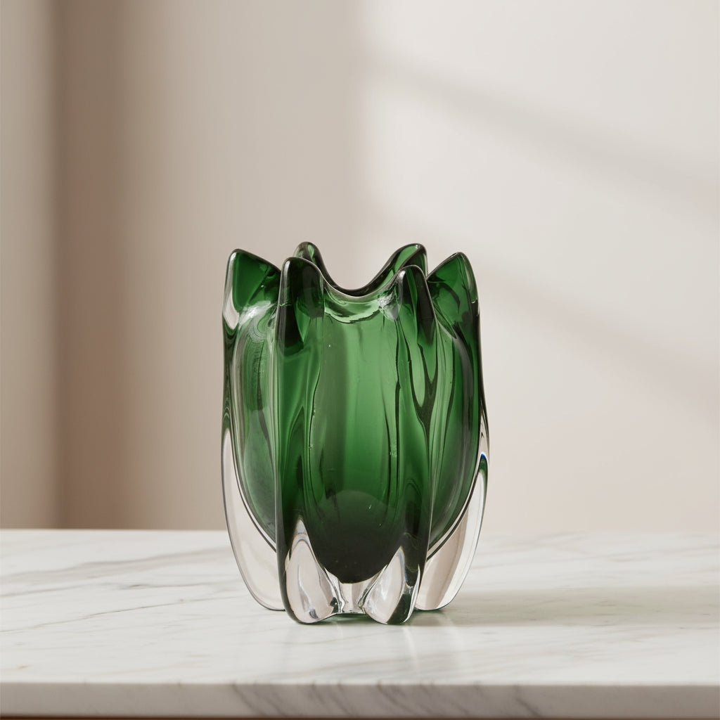 Noria Small Green Glass Bud Vase - Artisan Blown Radiant Hue