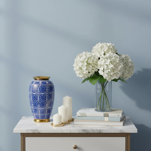 Oriental Ceramic Vase – Gold & Midnight Blue, 39cmElevate your decor with this exquisite 39cm gold and blue ceramic vase, blending traditional artistry with modern elegance.