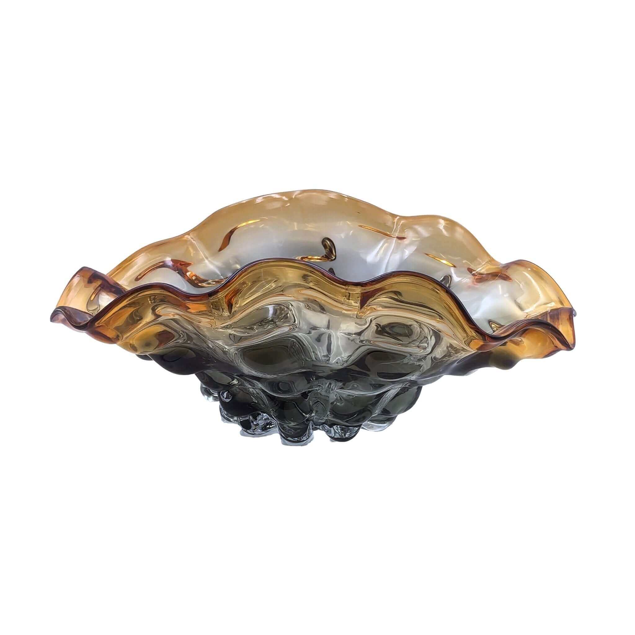 Oyster Blown Glass Fruit Bowl Hand Blown Large Murano Style