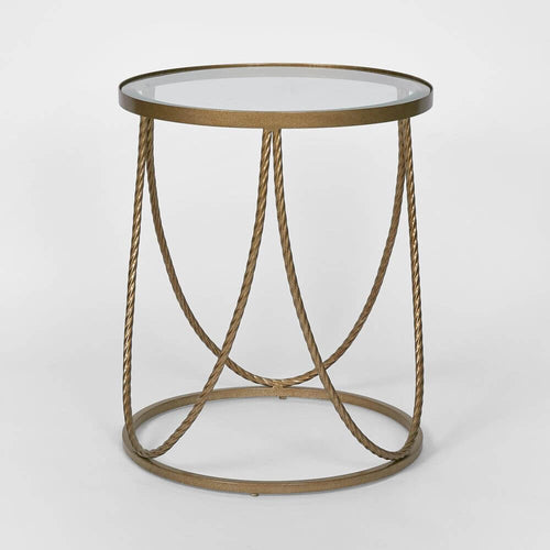 Palais Round Side Table Glass Top - Metal Gold Finish Luxury Co