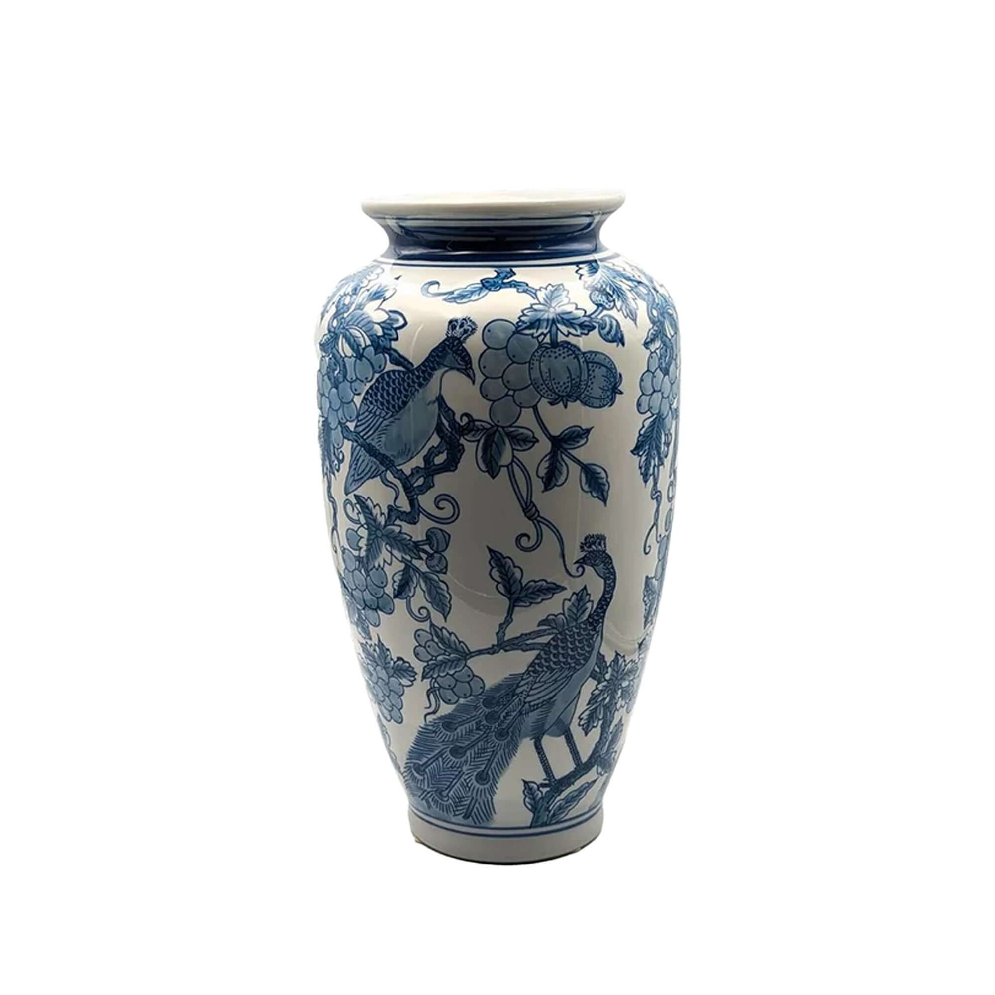 Large Peacock Vase Hand-Painted Ceramic