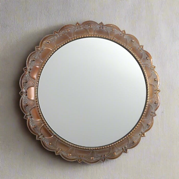 Persian Ornate Round Mirror Copper Brown 40cm Luxury Co
