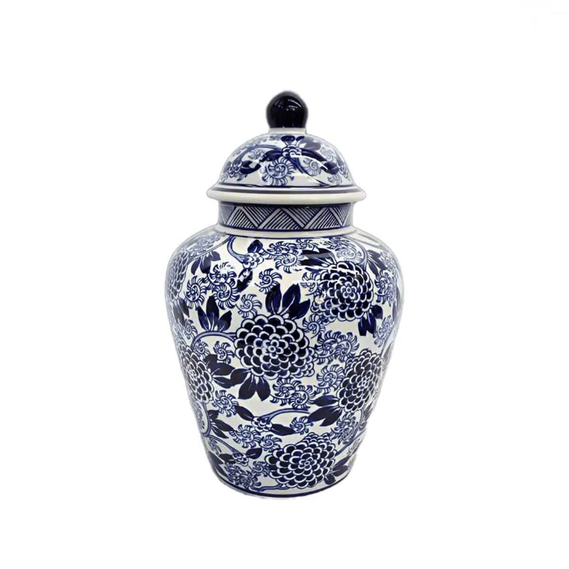 Chrysanthemum Motif Blue White Porcelain Jar
