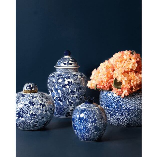 White & Blue Chrysanthemum Ginger Jar Luxury Co