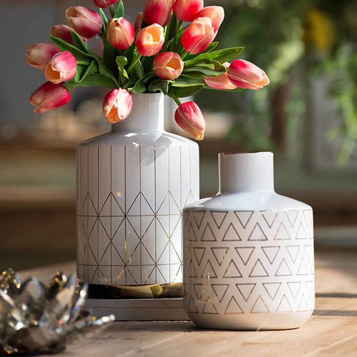 Portillo Ceramic Vase White & Gold 20cm Luxury Co