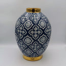 Large Navy Blue & Gold Ceramic Belly Vase