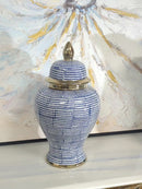 Ceramic Temple Jar - Blue, White & Gold Hamptons Style