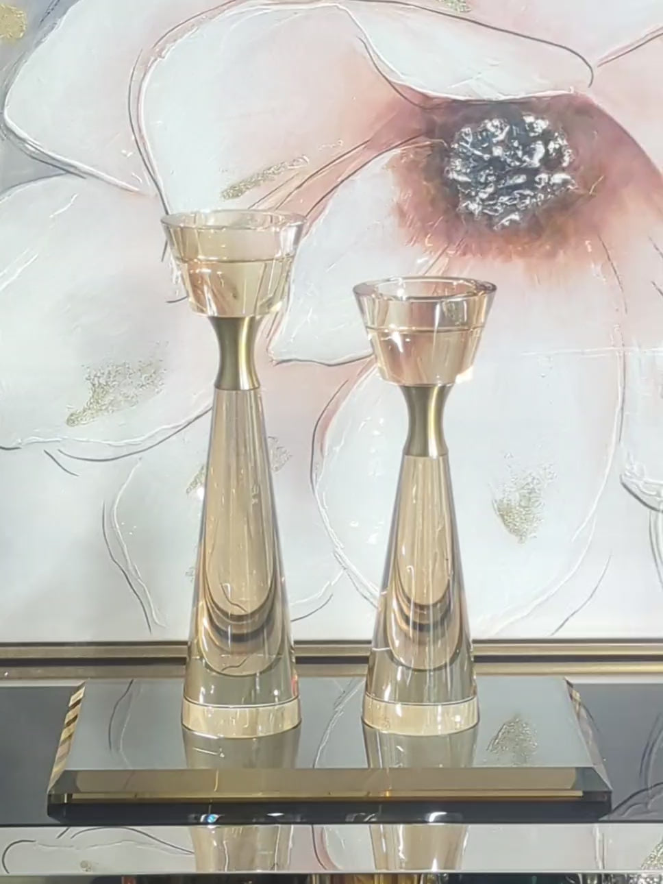 Luxury Crystal and Bronze Candle Holder Set