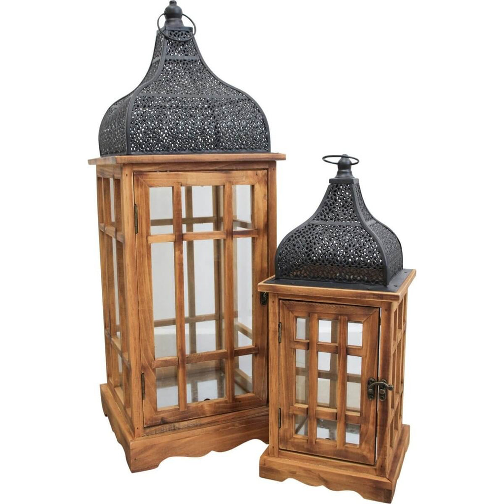 Retreat Rustic Wood & Metal Lantern Set