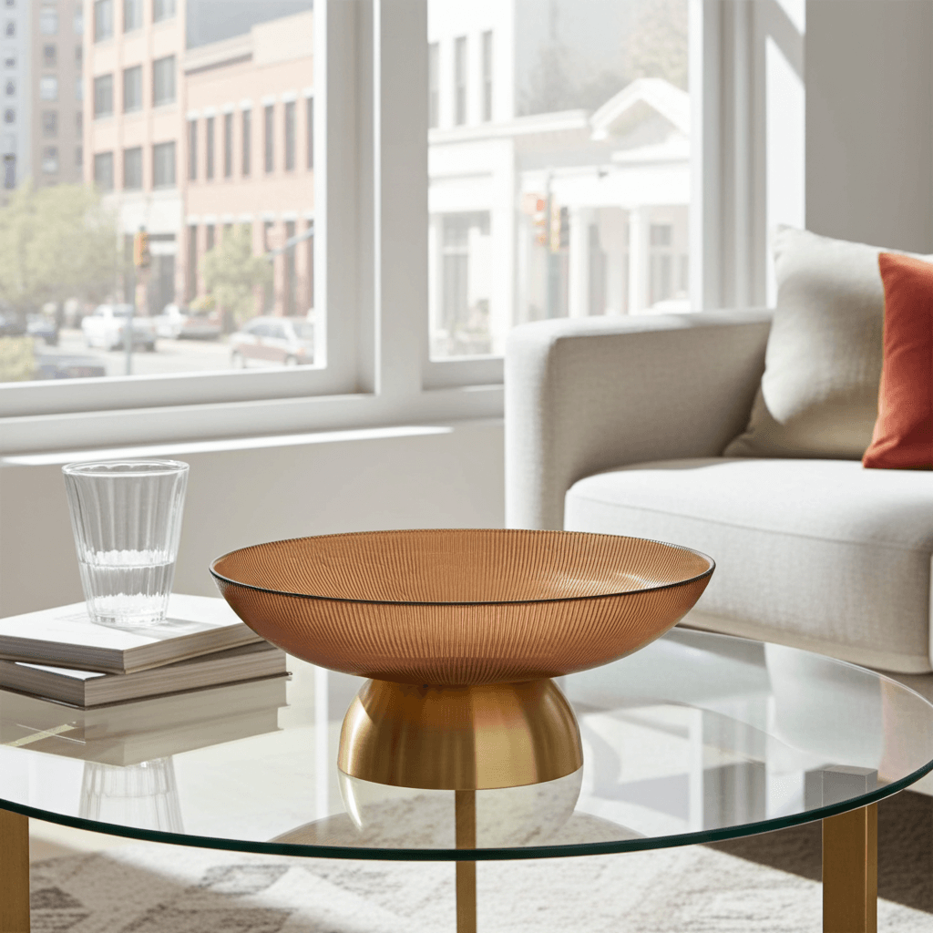 Gable Glass Footed Bowl Large Brown Glass/Brass