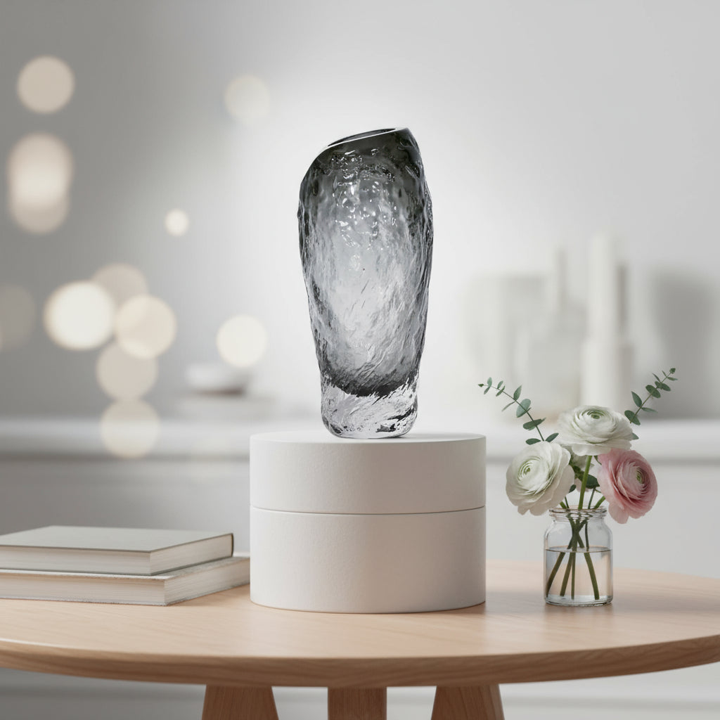 Rook Art Deco Smoke Glass Vase - Tall Grey Hand-Blown