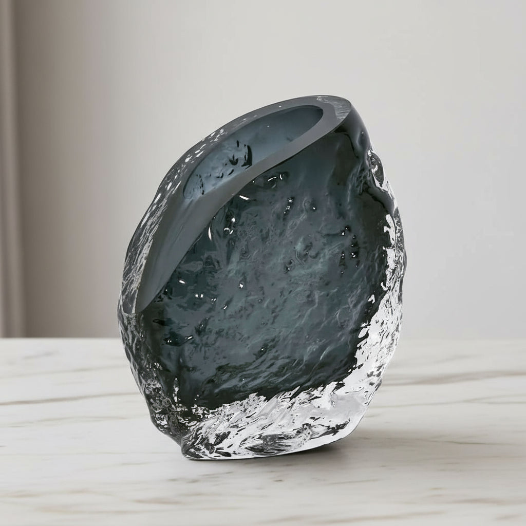 Rook Smoke Glass Vase - Small Art Deco Hand-Blown Grey