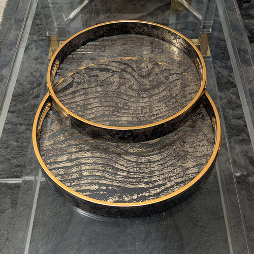 Zebra Print Round Glass Serving Tray Set