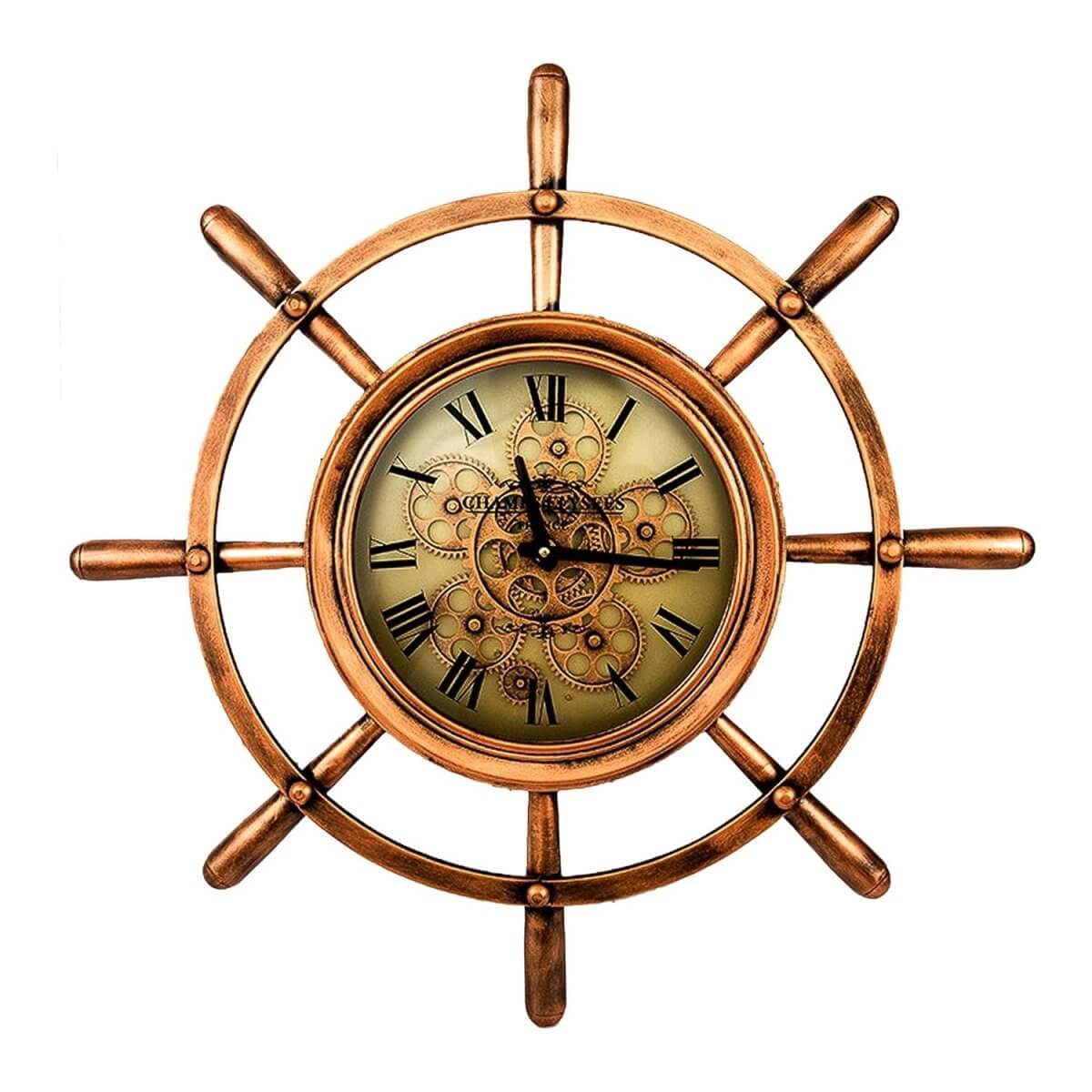 Round Nautical Steering Wheel Wall Clock - 65cm Gears