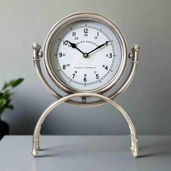 Round Rustic Silver Decorative Table Clock