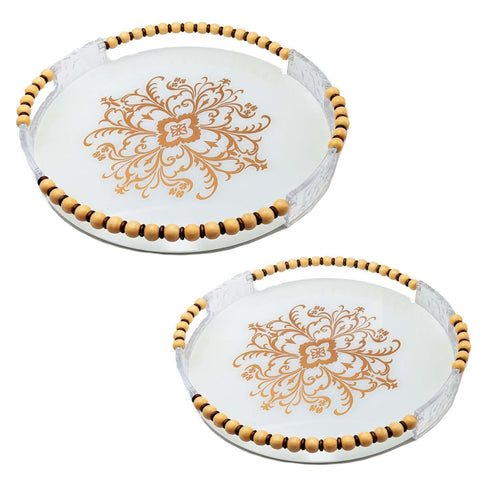Round Serving Tray With Handles Set - Pack of 2 Luxury Co