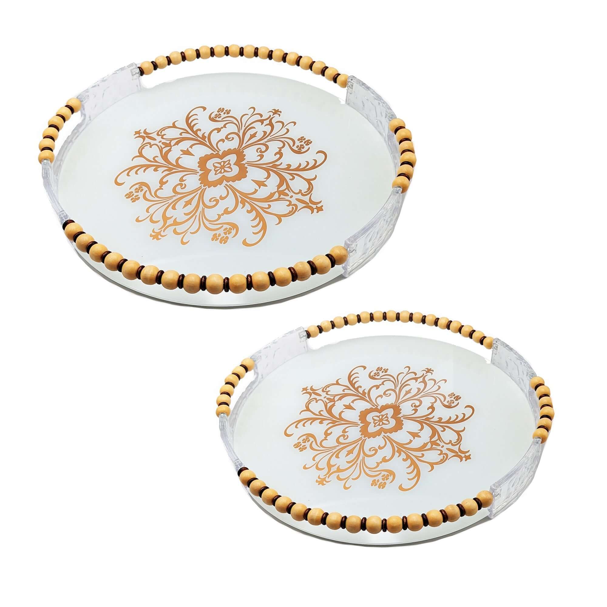 Serving Tray Circular Glass & Wood-Plastic Grip