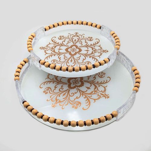 Round Serving Tray With Handles Set - Pack of 2 Luxury Co