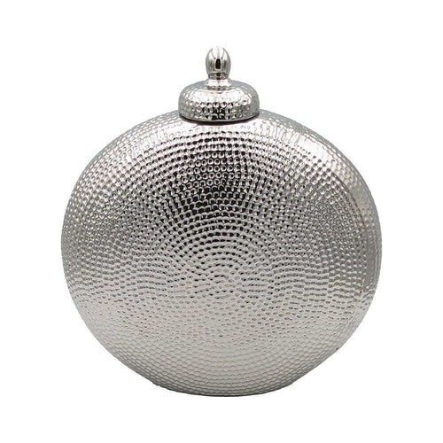 Round Silver Ceramic Lidded Urn 30cm Luxury Co