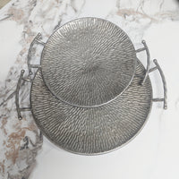 Textured Silver Metal Round Serving Trays