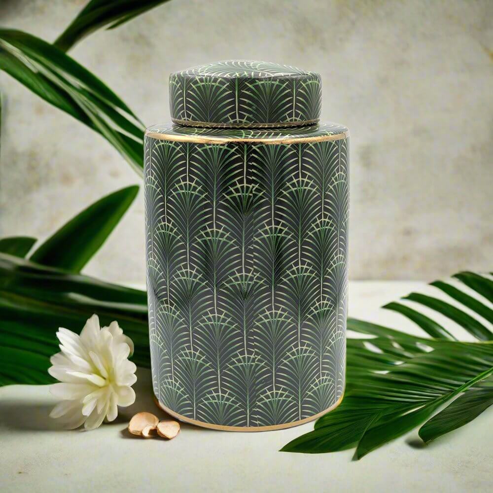 Selangor Green Gold Ceramic Palm Ginger Jar