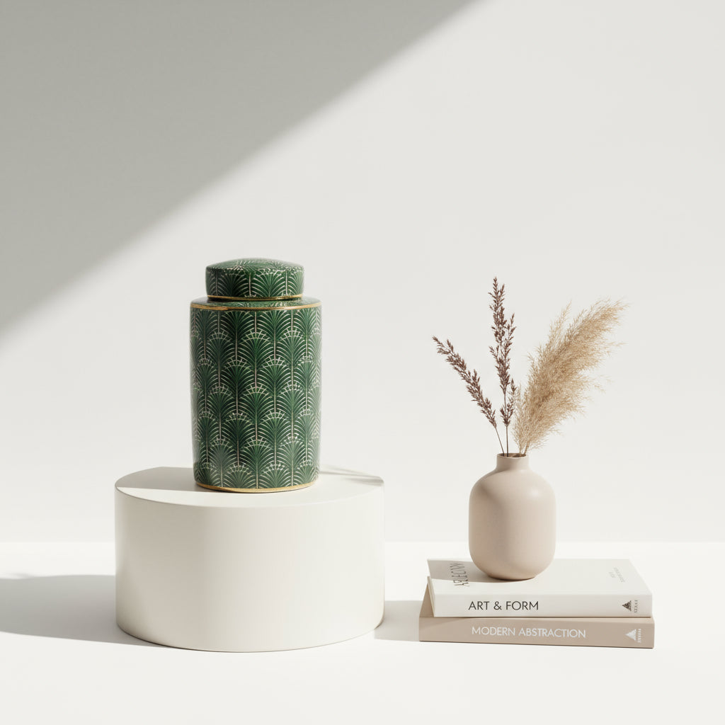 Selangor Green Gold Ceramic Palm Ginger Jar