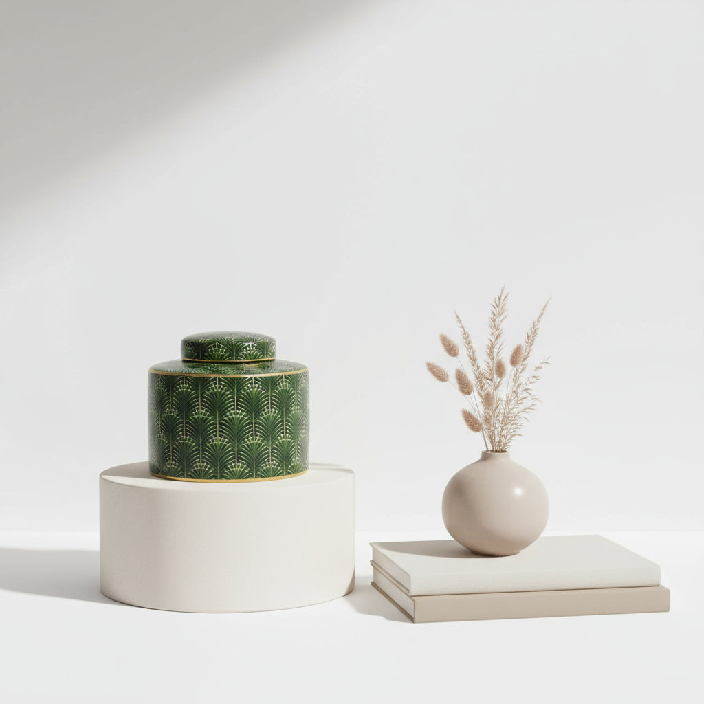 Selangor Palm Leaf Green Gold Ceramic Jar