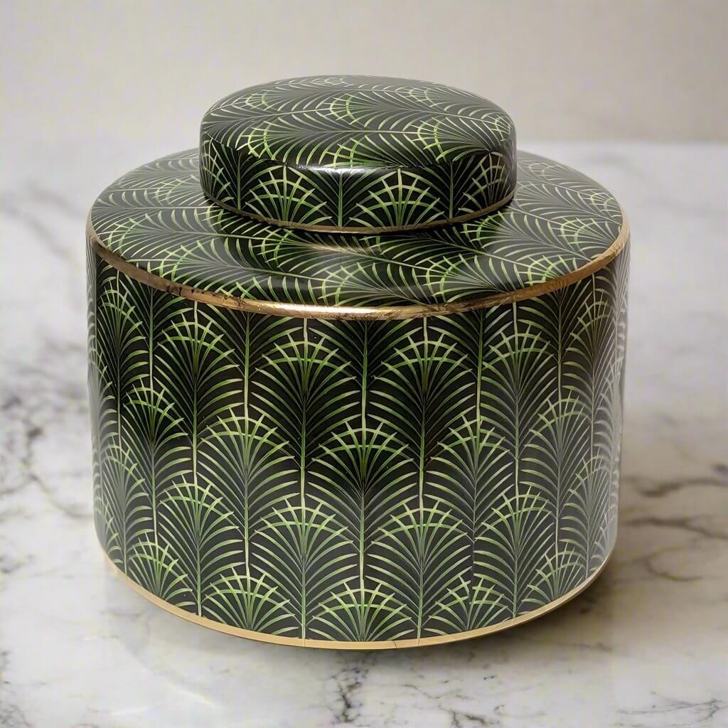Selangor Palm Leaf Ginger Jar 20cm Green/Gold Luxury Co