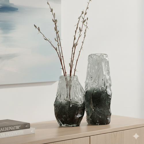 Artisan Hand Blown Smoked Glass Vase Set