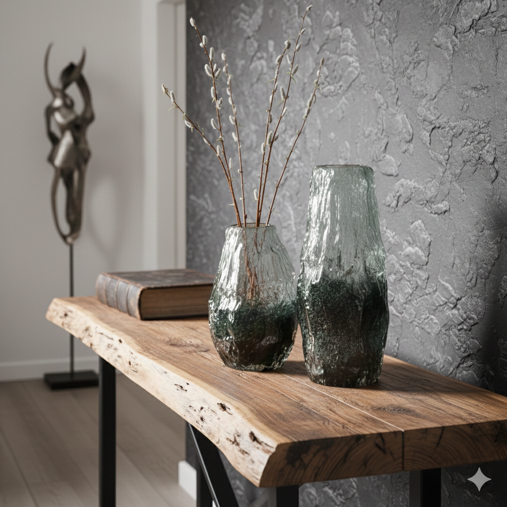 Artisan Hand Blown Smoked Glass Vase Set