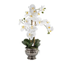 Small Potted Orchid in Silver Bowl White Artificial Orchid 60cm - Luxury Co
