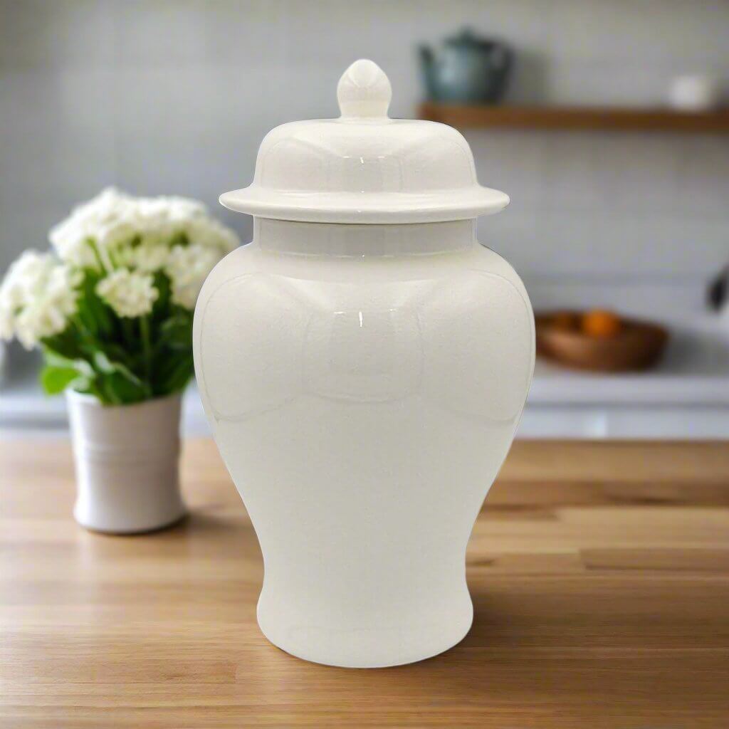 Off White Stirling Egg Temple Jar - Modern Ceramic Decor
