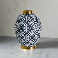 Tangier Midnight Ceramic Belly Vase - Large Blue/Gold - Luxury Co