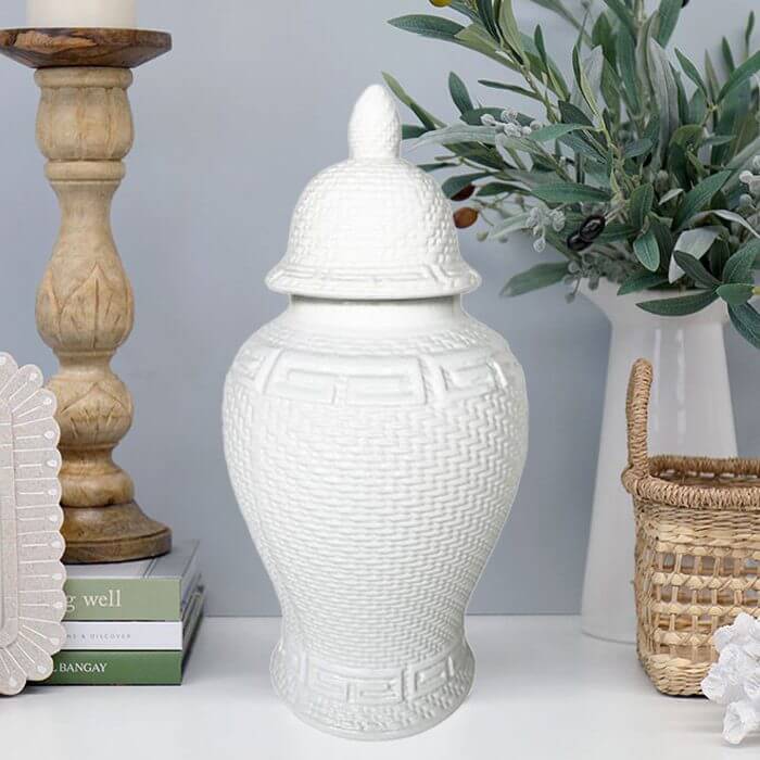 Temple Zen Style Ceramic Ginger Jar - White 46cm High