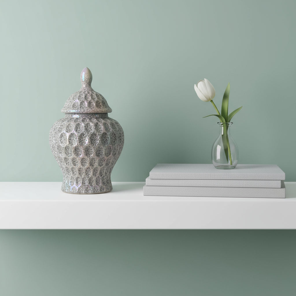 Bella Pastel Ceramic Jar - Textured Vintage Elegance