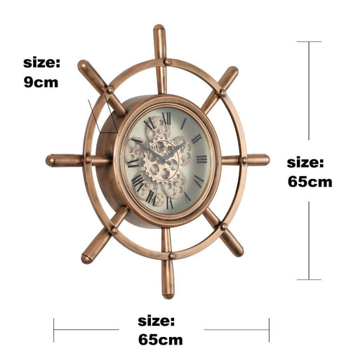 Round Nautical Steering Wheel Wall Clock, Rose Gold, 65cmElevate spaces with a 65cm rose gold nautical wall clock, perfect for vintage or industrial décor.