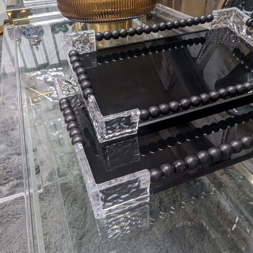 Contemporary Black Glass Serving Tray Set
