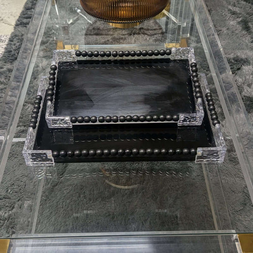 Contemporary Black Glass Serving Tray Set