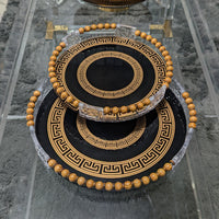 Serving Tray Set Black & Gold Greek Key