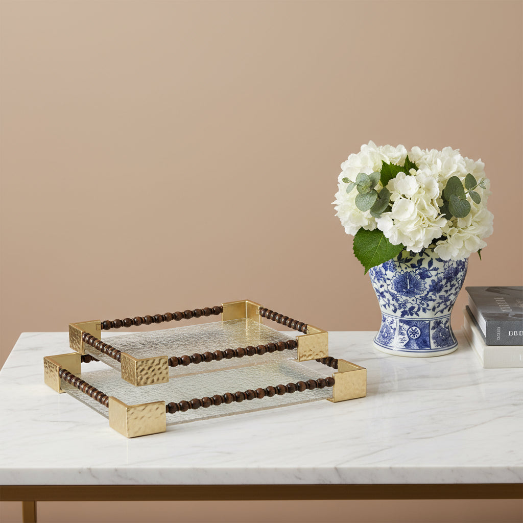 Modern Acrylic Serving Tray with Gold Handles