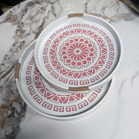 Round Tray Set Elegant Rustic Wood Pattern