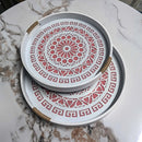 Round Tray Set Elegant Rustic Wood Pattern