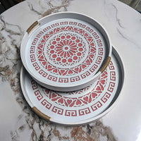 Round Tray Set Elegant Rustic Wood Pattern