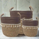 Trish V - shape Basket With Tassels 2 Tone Natural / Chocolate - Luxury Co