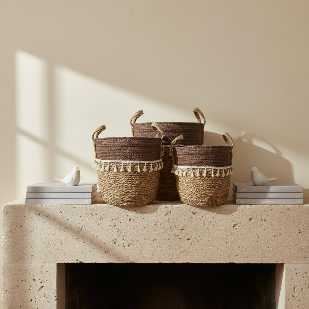 Trish Boho Two-Tone Tassel Basket Set