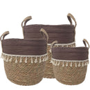 Trish V - shape Basket With Tassels 2 Tone Natural / Chocolate - Luxury Co