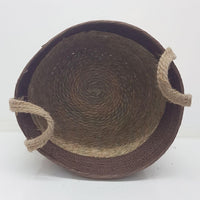Trish V - shape Basket With Tassels 2 Tone Natural / Chocolate - Luxury Co