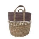 Trish V - shape Basket With Tassels 2 Tone Natural / Chocolate - Luxury Co
