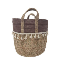 Trish V - shape Basket With Tassels 2 Tone Natural / Chocolate - Luxury Co